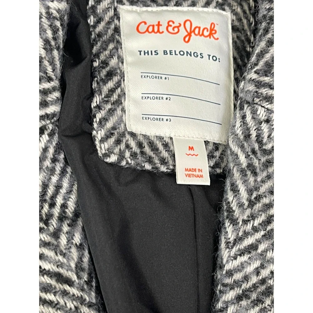 Cat & Jack Kids Herringbone Overcoat Black White Chevron Pea Coat Size M 8-10